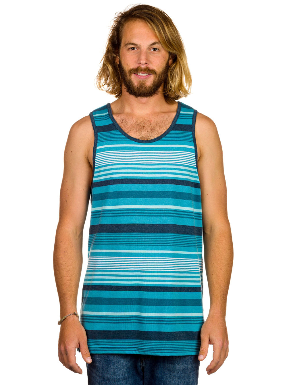 See Matches In Ivy & Main Stripe tank. Soft knit striped tank top with lettuce edge details. % cotton. Machine wash. Imported. Model is wearing a size small.